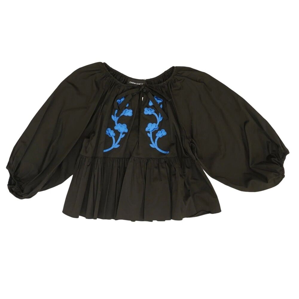 Cynthia Rowley Women's Black Solid Short Sleeve Blouse Medium